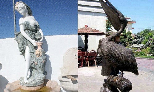 Un jardín idílico con estas fuentes con escultura