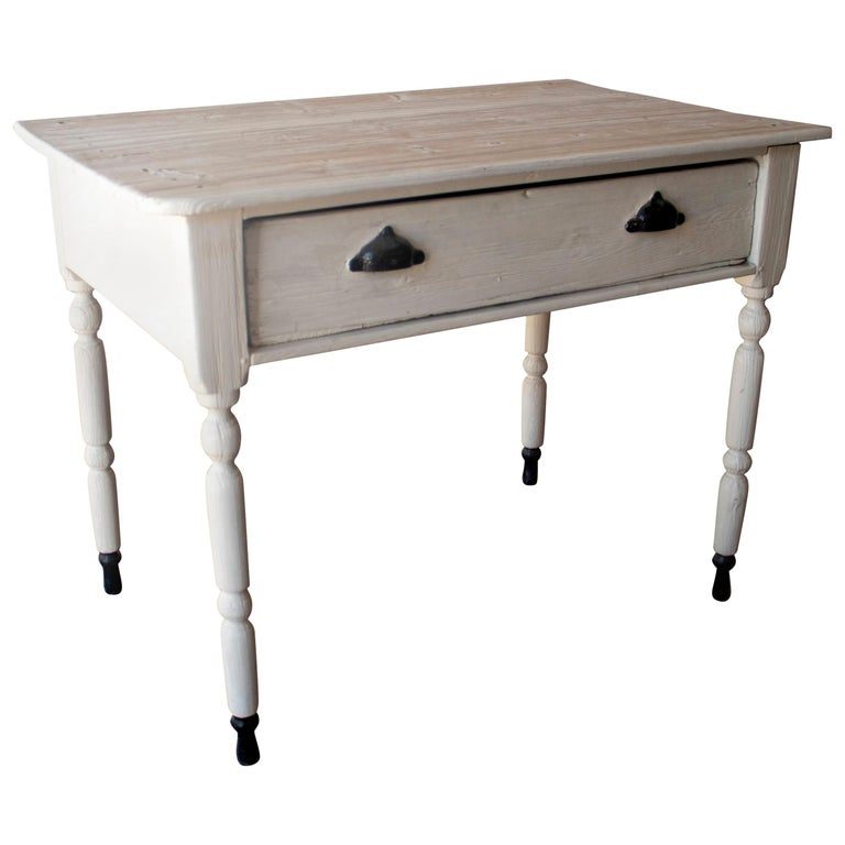 Mesa de Madera Blanca de Un Cajón de los Años 20