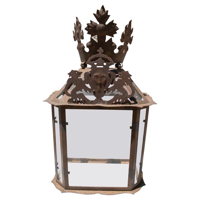 Farol de Hierro con Paneles de Vidrio de los Años 50