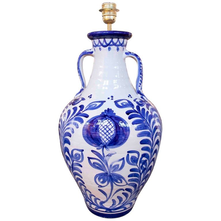 Lámpara Española de Cerámica Azul y Blanca, Estilo Granada