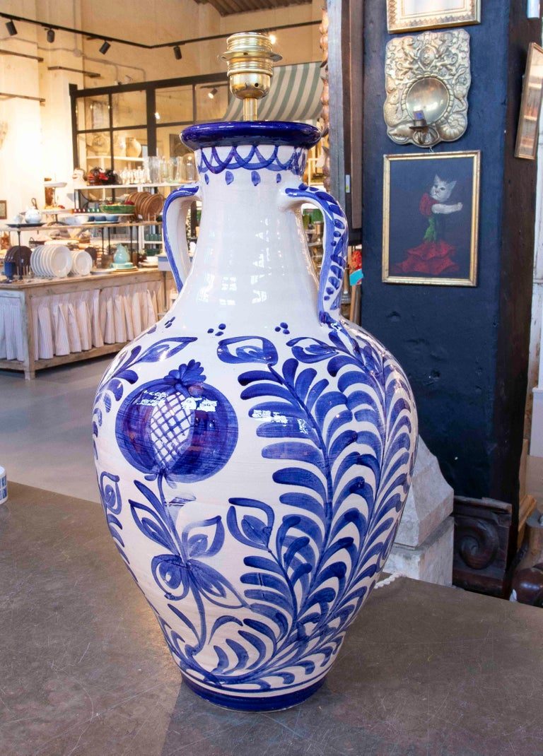 Lámpara Española de Cerámica Azul y Blanca, Estilo Granada