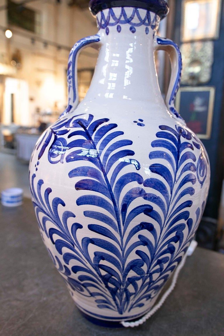 Lámpara Española de Cerámica Azul y Blanca, Estilo Granada