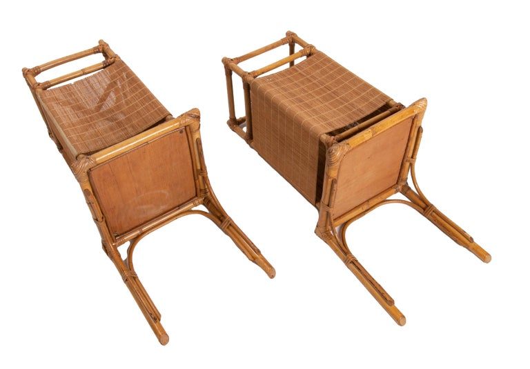 Pareja de apliques de bambú y mimbre de los años 70