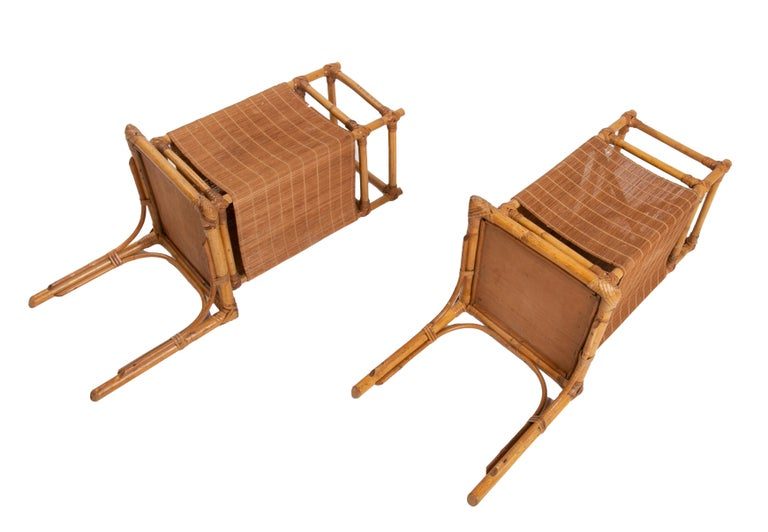 Pareja de apliques de bambú y mimbre de los años 70