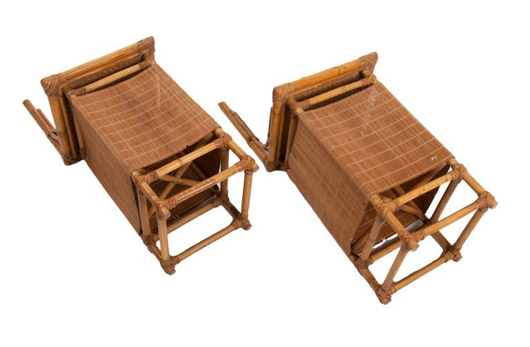 Pareja de apliques de bambú y mimbre de los años 70