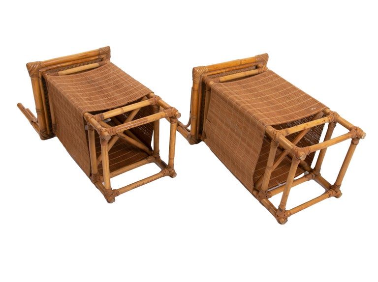 Pareja de apliques de bambú y mimbre de los años 70