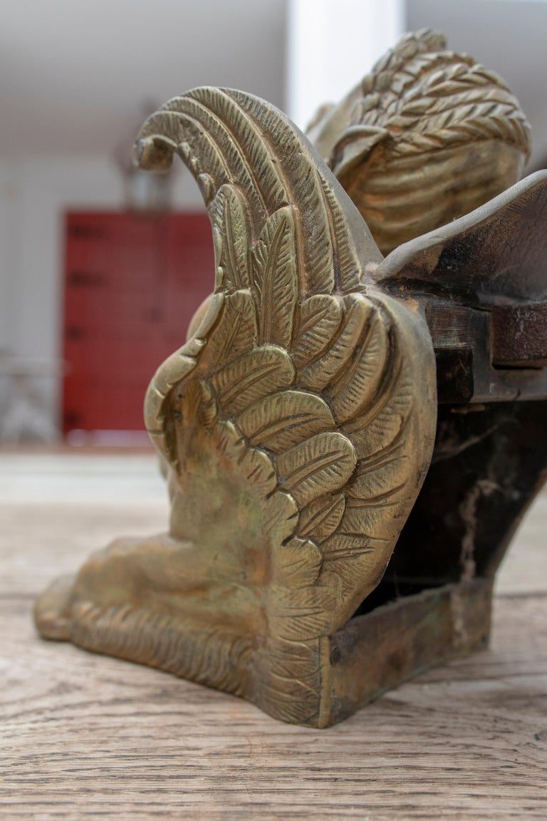 Pareja francesa del siglo XIX de morillos de bronce de personajes alados