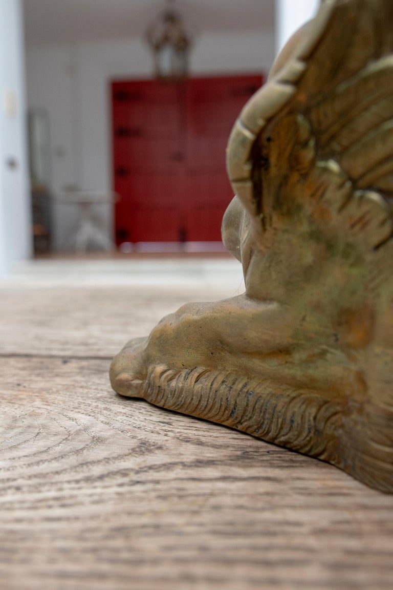 Pareja francesa del siglo XIX de morillos de bronce de personajes alados