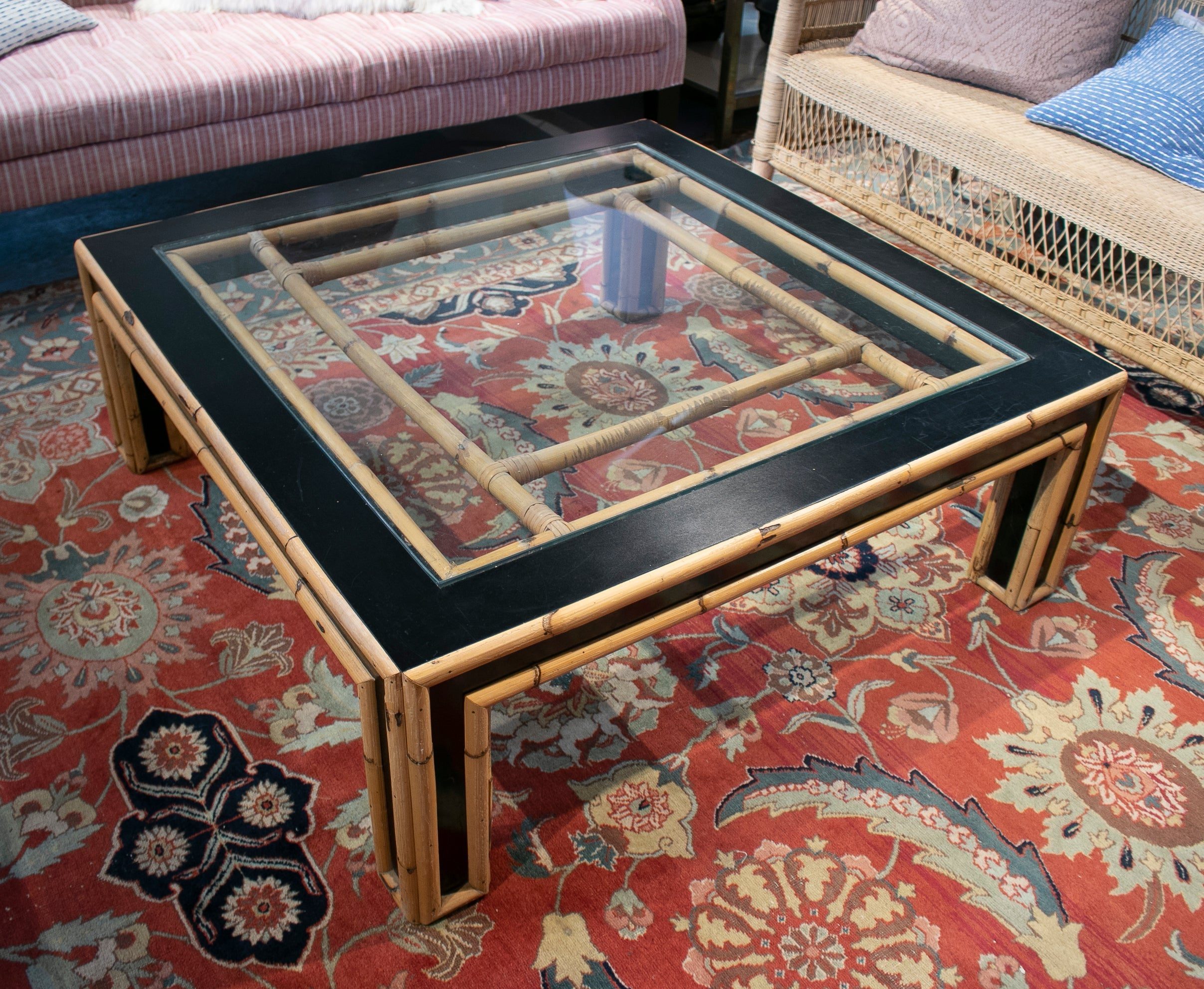 Mesa de Centro Española de Bambú y Fórmica de los Años 70