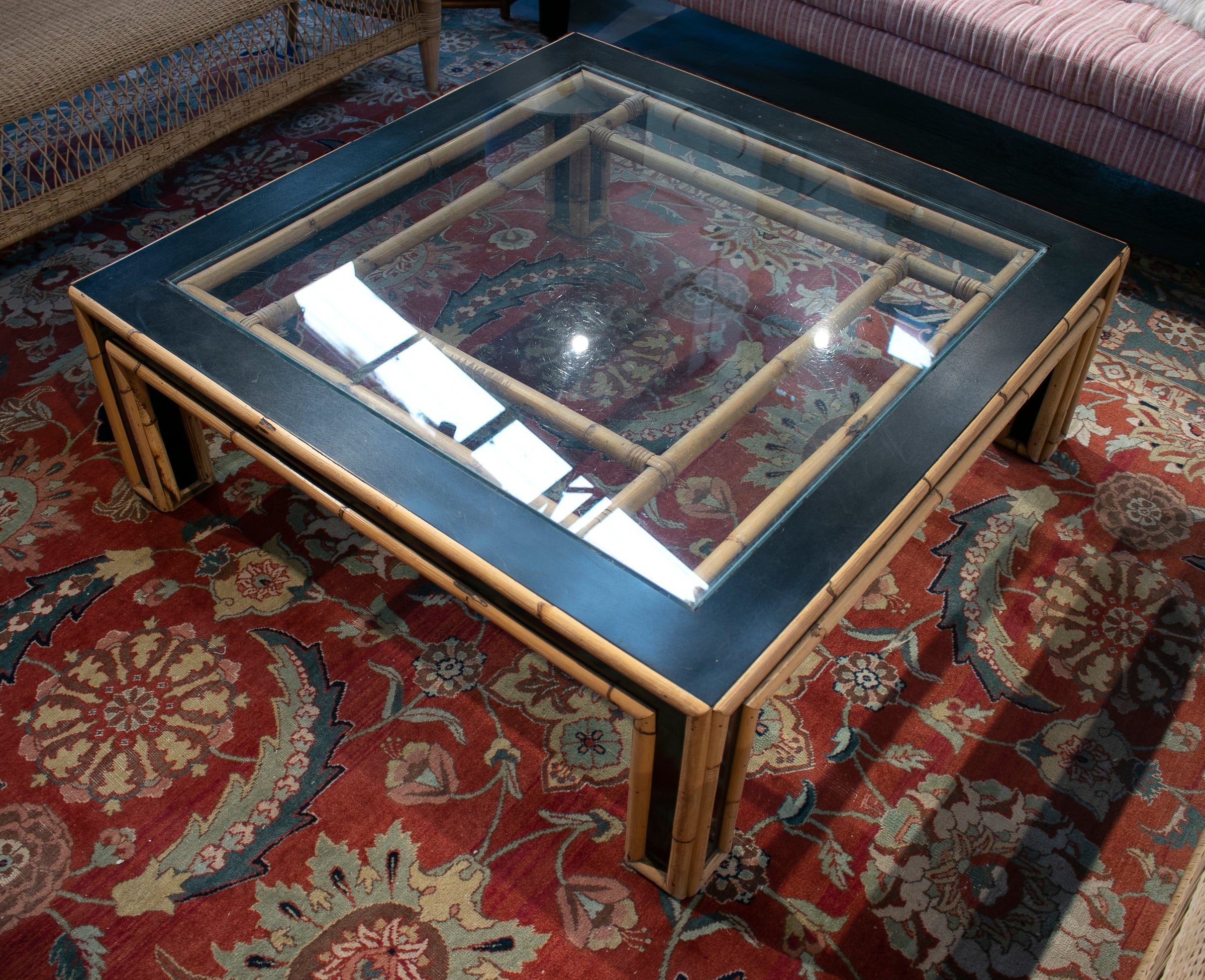 Mesa de Centro Española de Bambú y Fórmica de los Años 70