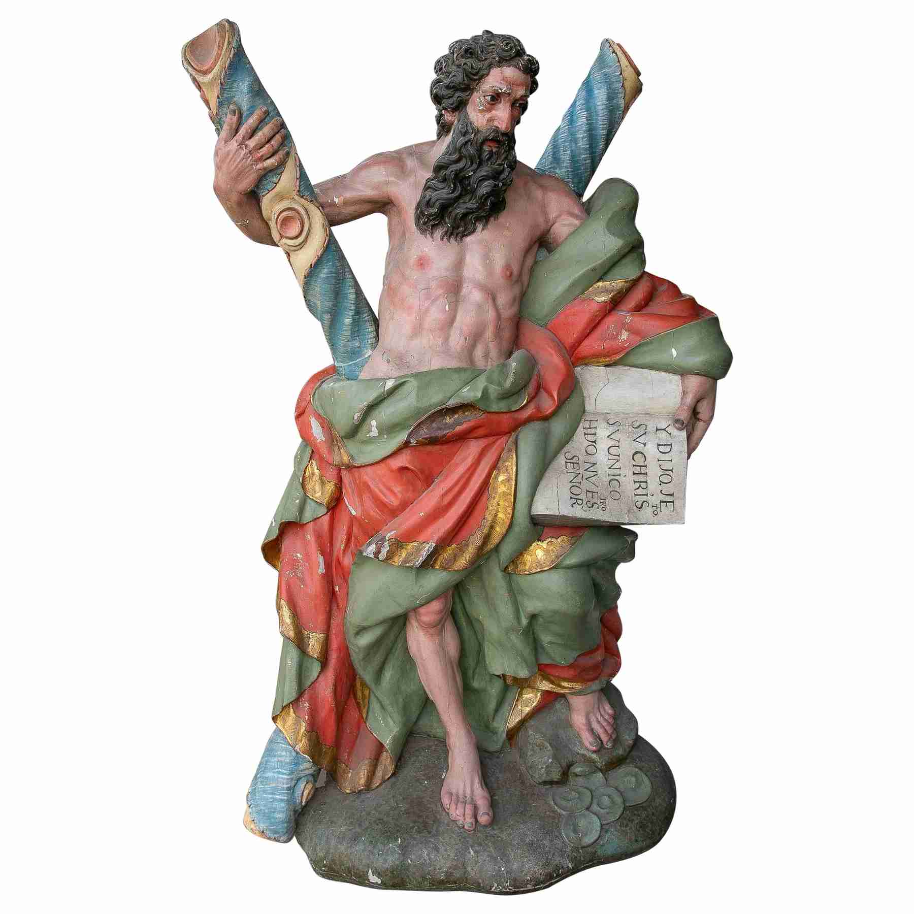 Escultura monumental policromada en madera de San Juan Evangelista. S. XVII