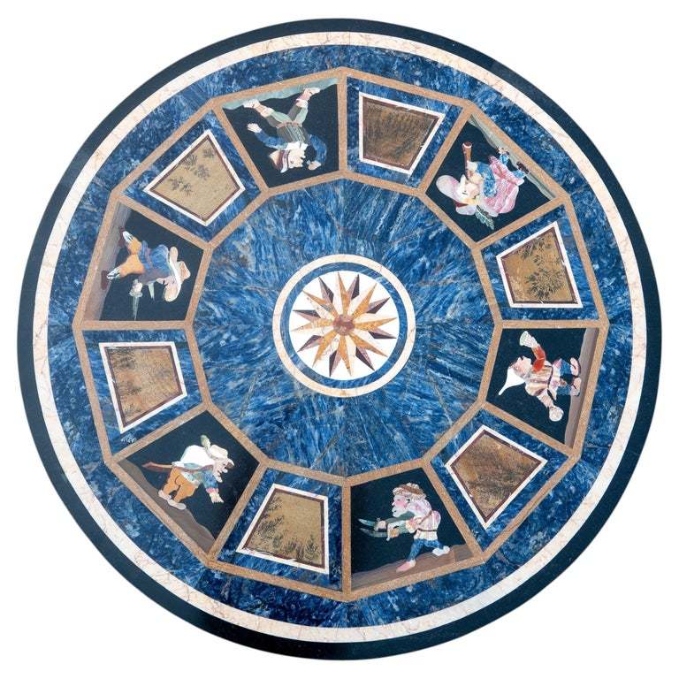 Tablero de mármol con pietra dura y escenas orientales de estilo italiano