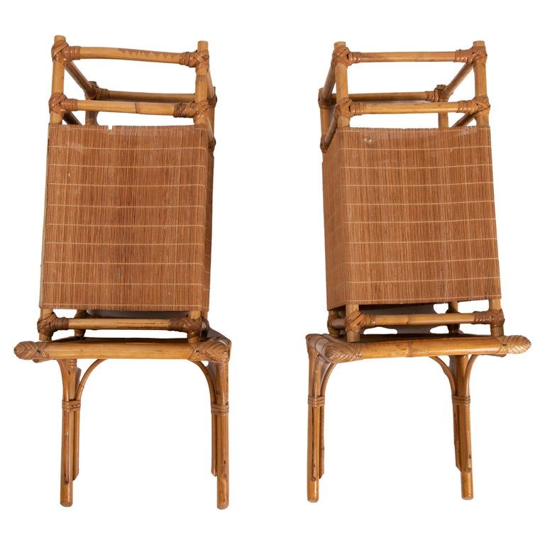 Pareja de apliques de bambú y mimbre de los años 70